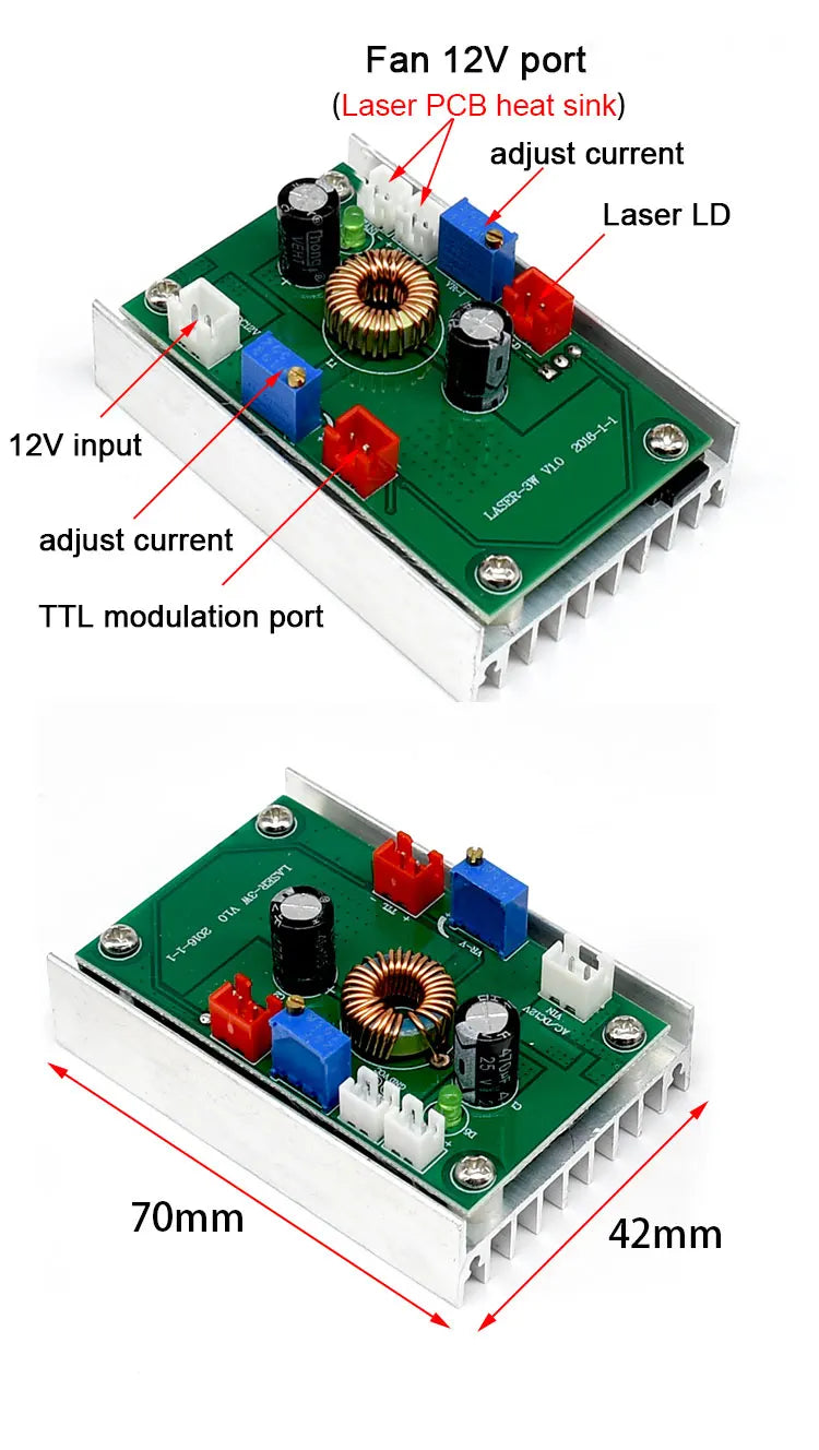 Lasers 520nm 1W Green Laser Module DC12V Focusable DIY OX Laser Head 1000mW Diode Laser for Stage Laser Bird Repellent  With TTL