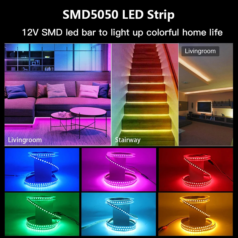 5M LED Strip SMD 5050 5054 LED Tape Waterproof Ribbon Diode 12V 2835 Flexible Neon Lights 60/120Leds/m LED Lights for Room Decor