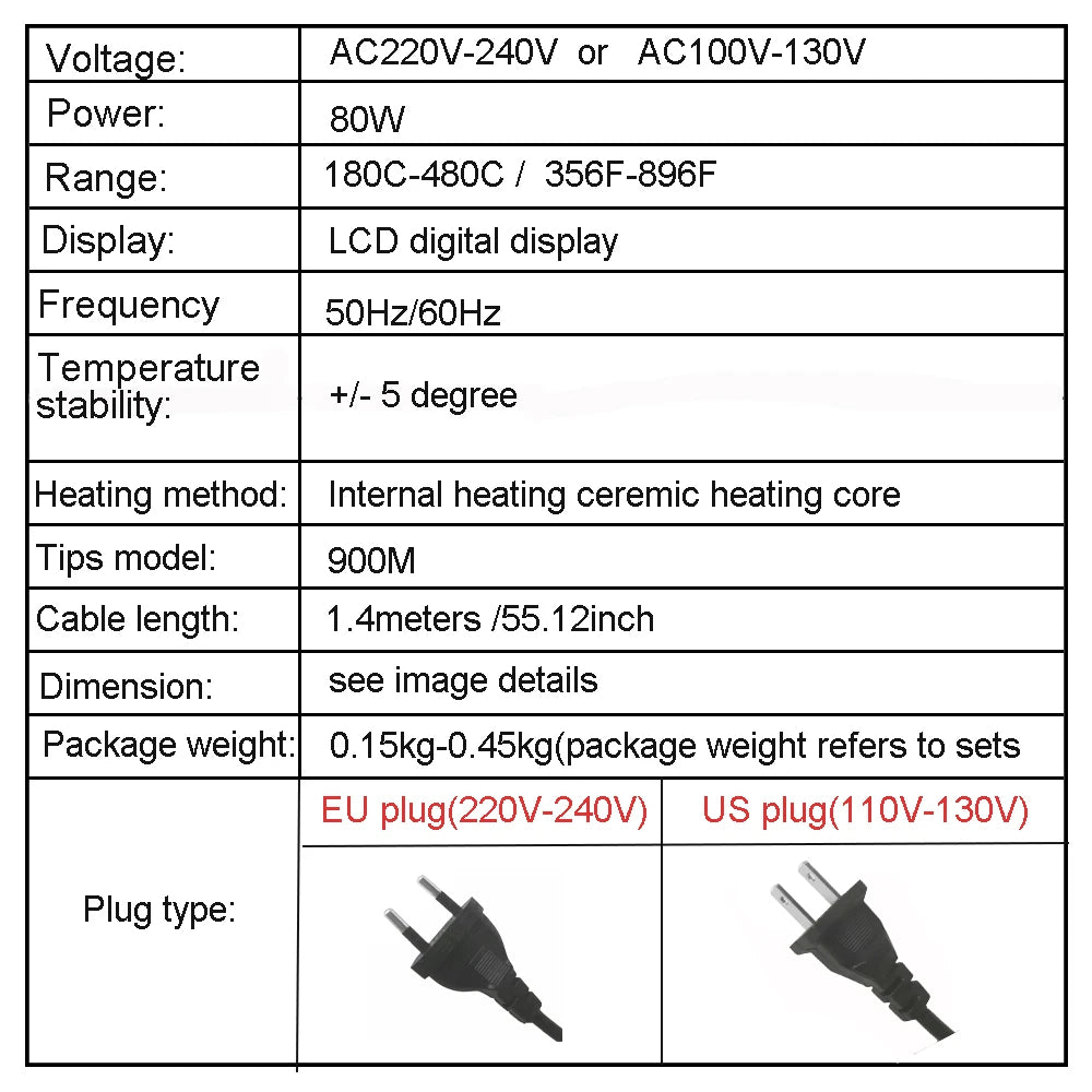 80W Digital Electric Soldering Iron Set Kit Temperature Adjustable 220V 110V  Ceramic Heater Soldering Tips Welding Tool  set