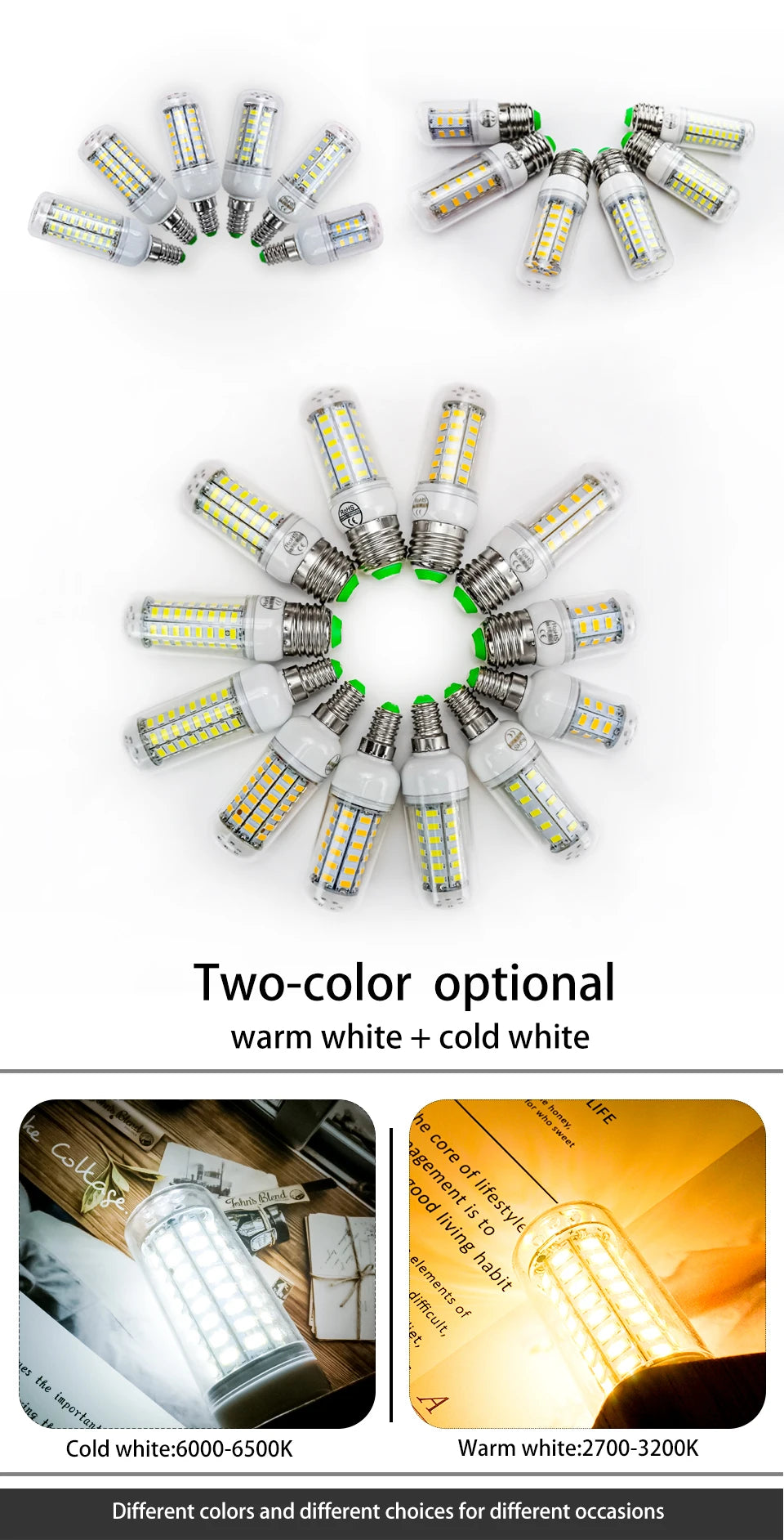 E27 LED Lamp AC 220V 230V Corn Lamp 24 36 48 56 69 72leds Lampada Led Bulb SMD5730 Led Lamp Light E14 Chandelier Lighting 240V