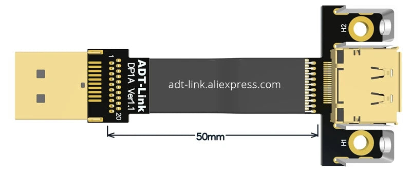 DisplayPort Ribbon Extension Cable Male-Female Flat EMI shielding FPC Cable DP 90 degree Angle Connector With mounting bracket