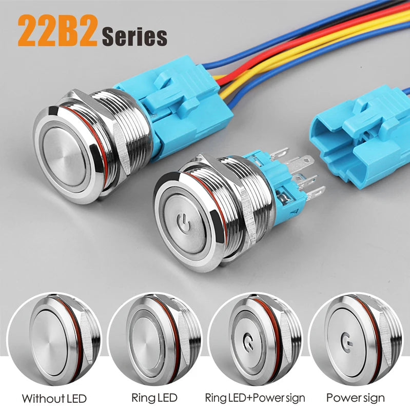 LANBOO 22B2 Economy Metal Pushbutton Switch / 1NO1NC / Momentary or Latching Available. Ring/Power Supply Button