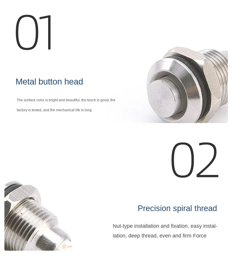8MM 10MM 12MM 16MM Metal Button Switch Self Lock Button High Head Self Lock Switch 1 Normally Open Waterproof Antirust