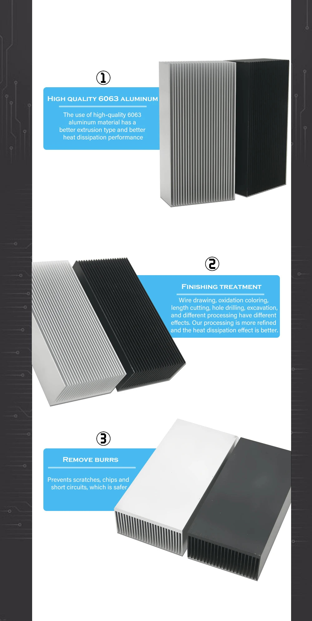 Electronic Radiator Aluminum Dense Teeth Heatsink Extruded Heat Sink Computer Water Cooling System 100/120/150/200/300x69x36MM