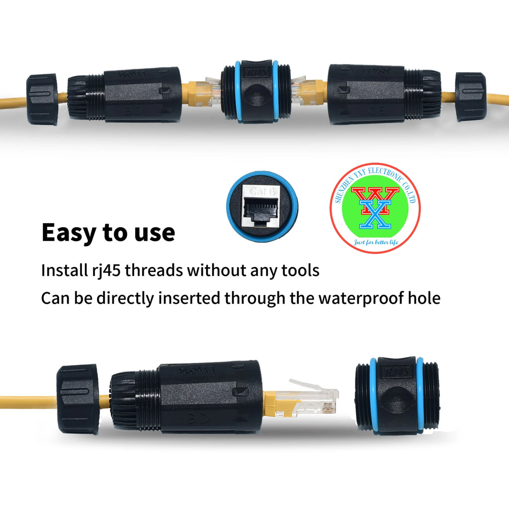 YXY IP68 RJ45 Outdoor CAT6 STP Waterproof Connector Nylon PA66 Rubber Ring Material