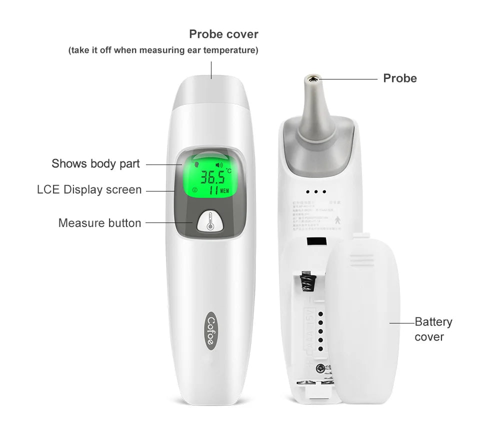 Cofoe Digital Infrared Thermometer Forehead Ear Non-Contact medical Termometro LCD Body Fever Baby/Adult Temperature measure