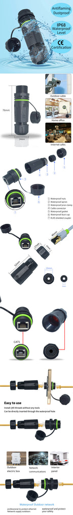 YXY RJ45 Docking Connector Ethernet Network Panel Mount Waterproof IP68 Header Outdoor Broadband Network Cable Extender