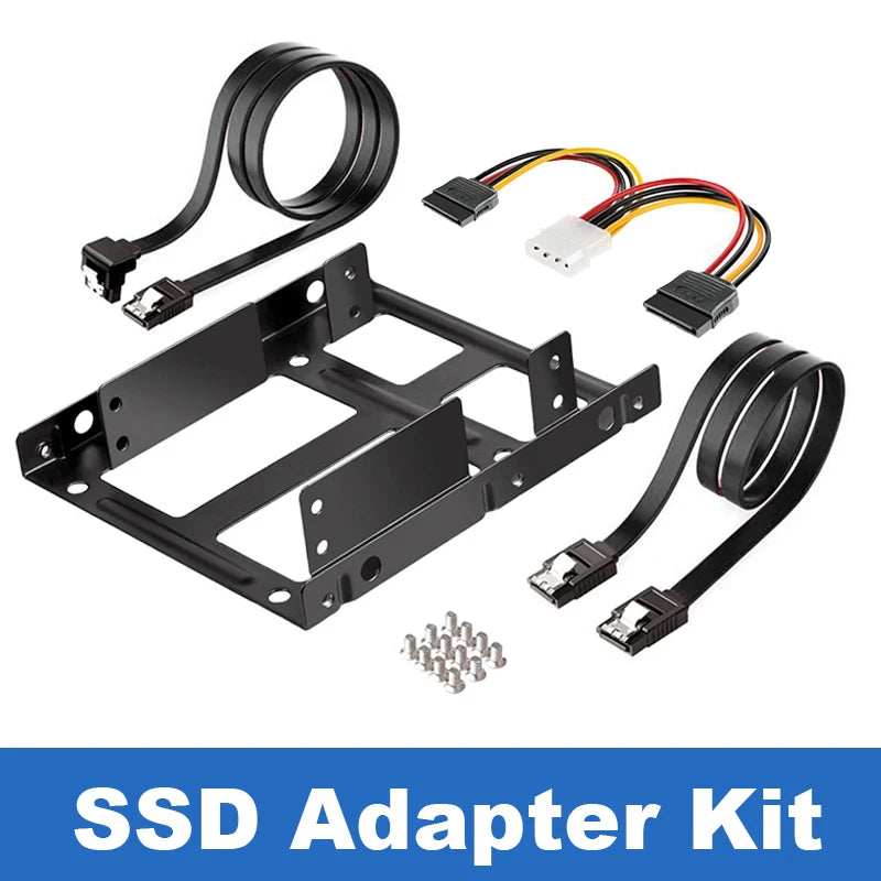 50CM SATA 3 Data & Molex Splitter Power Adapter Cable w/ 2X 2.5 SSD to 3.5 Internal Bay Hard Disk Mounting Bracket Kit-Metal