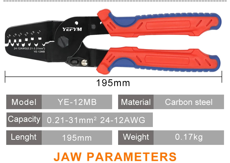 SH1.0/ZH1.5/PH2.0/XH2.54/SM2.54/2510/VH3.96/5557/5559 Molex Tyco JST Spade Terminals Pliers YE-12MB/20MB Crimping Tools YEFYM