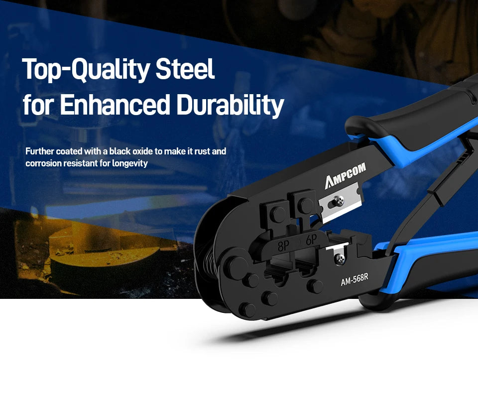 AMPCOM rj45 crimper RJ11 RJ45 Crimping Tool Ethernet Network LAN Cable Crimper Cutter Stripper Plier for 6P 8P RJ-11/RJ-12 RJ-45