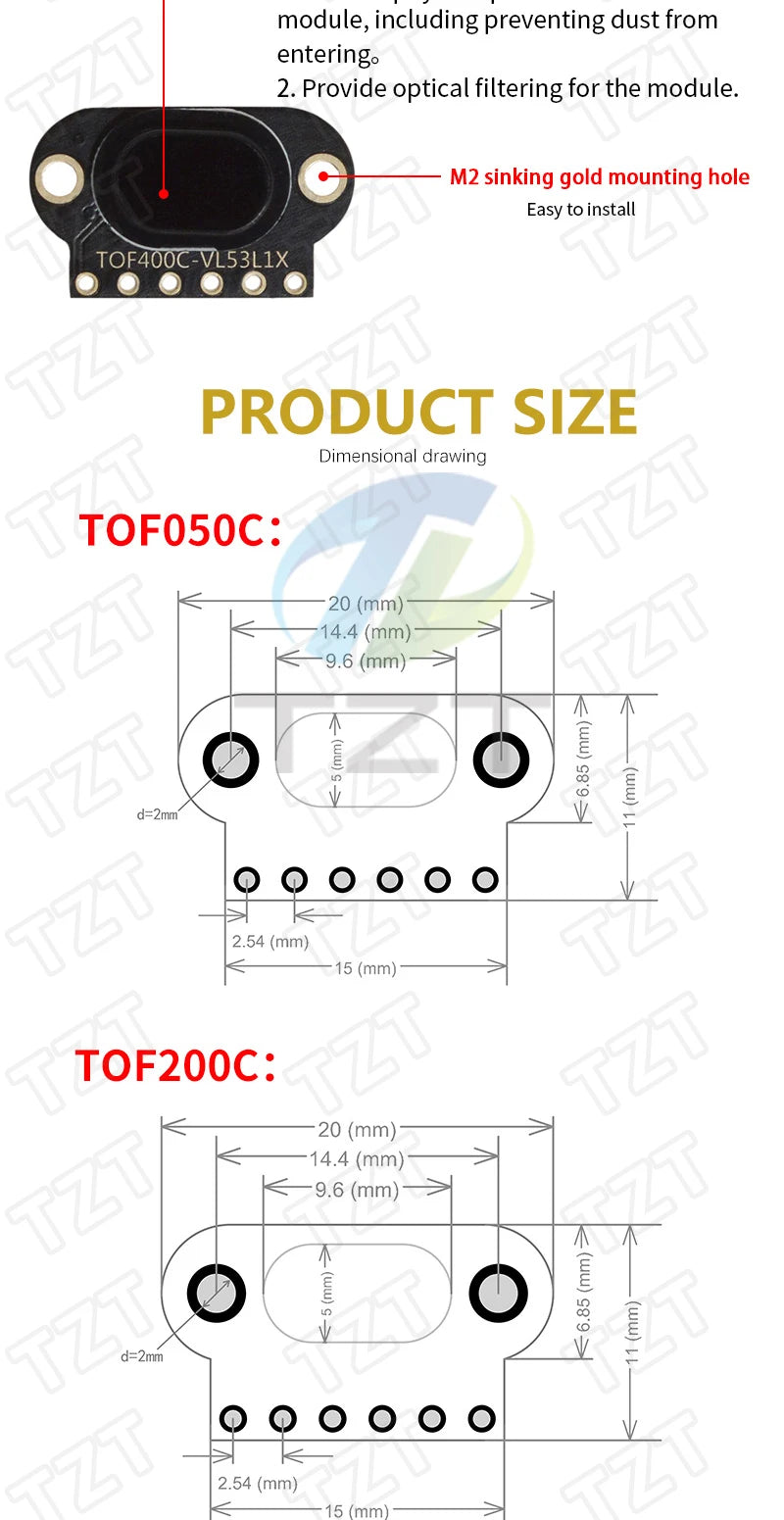 VL6180/VL53L0X/VL53L1X Time of Flight (ToF) Laser Ranging Sensor Module TOF050C TOF200C TOF400C 50CM/2M/4M IIC For Arduino STM32