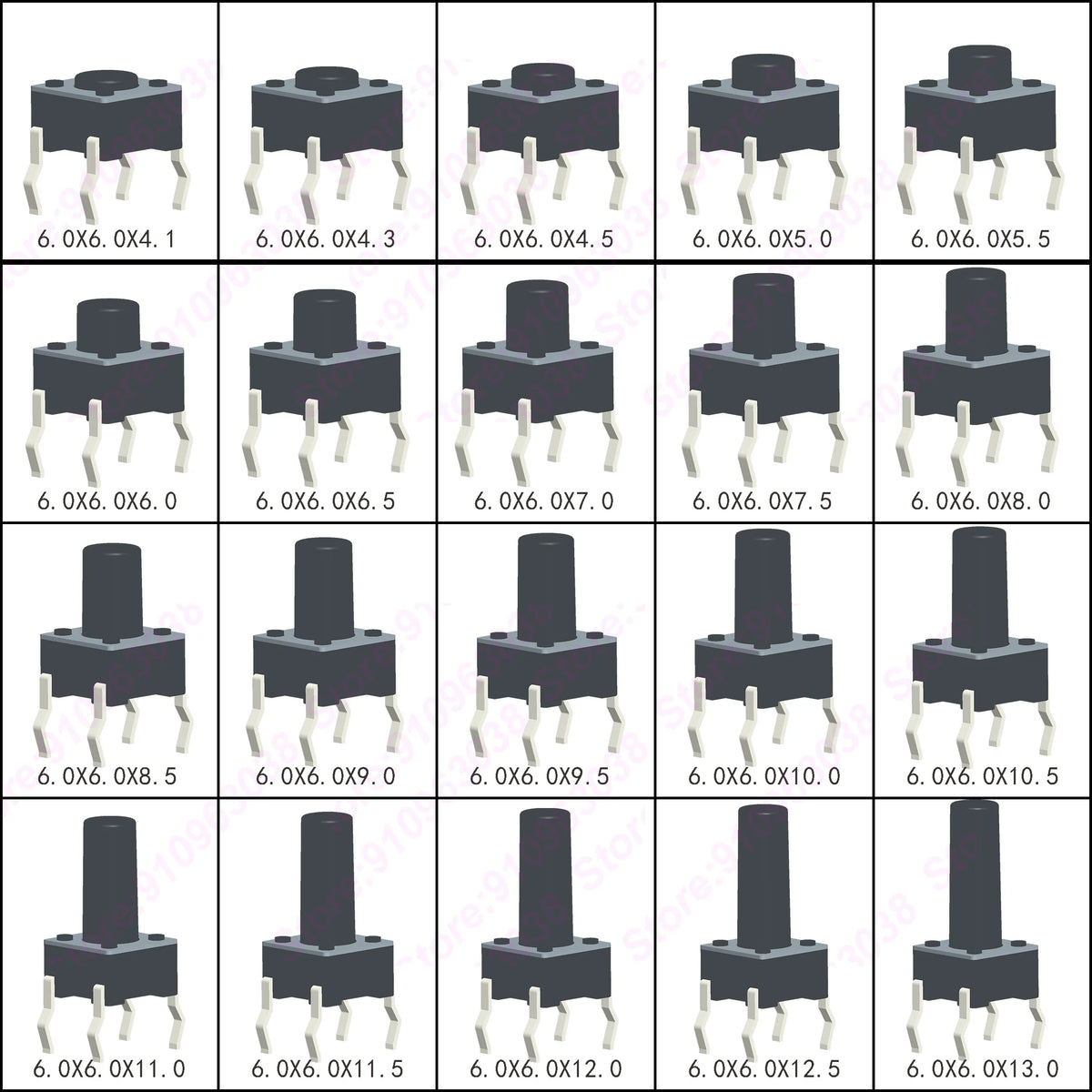 50PCS 6X6X5/4.3/5.5/6/7/8/9/10/13MM Tact Switch Push Button Switch 12V 4PIN DIP Micro Switch For TV/Toys/Home Use Button