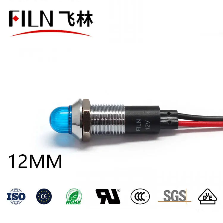 FILN 12mm LED Metal Indicator Light Waterproof IP67 Signal Lamp 3V 6V 12V 24V 110V 220V Red Yellow Blue Green White Pilot Seal