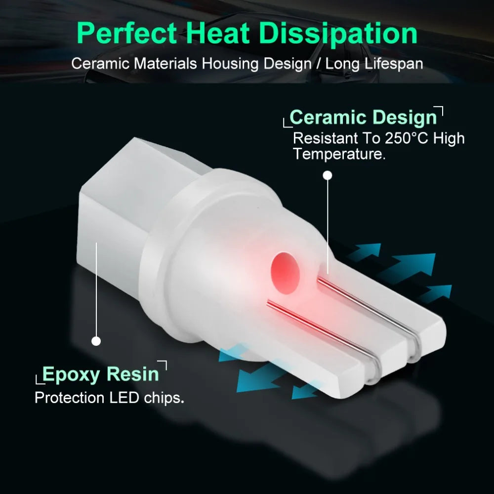 10Pcs Ceramic T10 W5W LED Bulb 194 168 Led Canbus 4SMD 3030 Car Interior Lights Wedge Side marker Clearance Auto Lamp 12V White