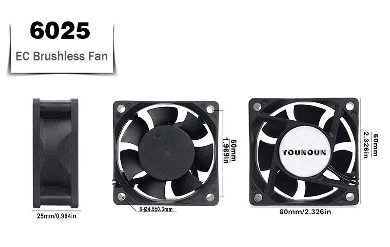 YOUNUON 60mm 80mm 90mm 120mm EC Brushless Fan AC 110V 115V 120V 220V 240V Axial Fan with Srews/Grill 6025 8025 9225 12025 12038
