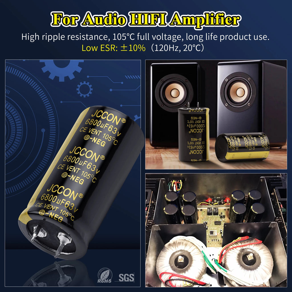 2Pcs JCCON Audio Electrolytic Capacitor 25V 35V 63V 100V 200V 250V 400V 450V 6800UF 10000UF 22000UF For Hifi Amplifier Low ESR