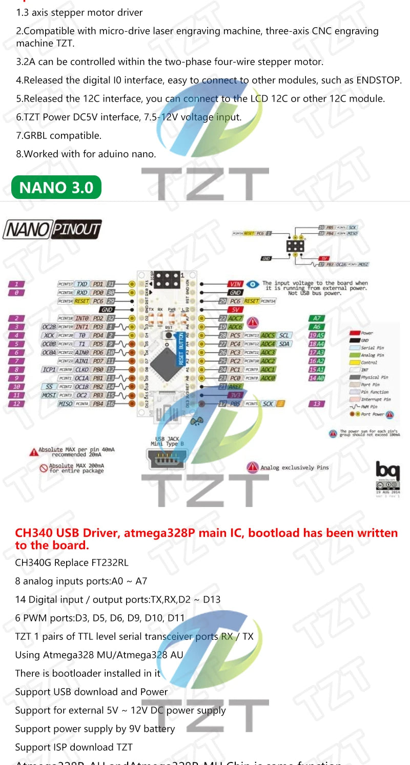 TZT 1SET 3DV4 CNC Shield V4 + Nano 3.0 + 3pcs DRV8825 or A4988  Reprap Stepper Drivers Set For  Arduino