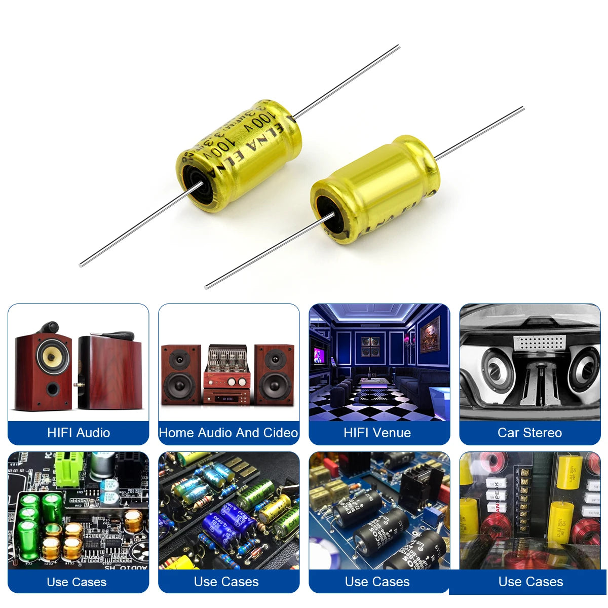 10Pcs 100V Horizontal Speaker Audio Capacitor Non Polarity Frequency Divider Crossover Polypropylene 1UF 1.5UF 2.2UF 3.3UF 4.7UF