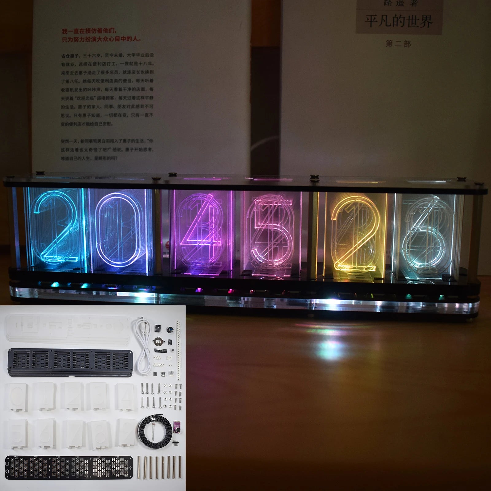 【Big Font】DIY Rainbow RGB Full Color LED Digital Retro Glow Analog Nixie Tube DS3231 Electronic Clock Music Spectrum Display Kit