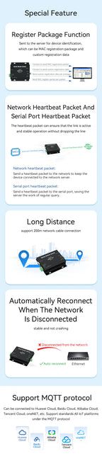 UART to Ethernet Serial Server RS485 RS422 RS232 RJ45 MQTT HTTP TCP RTU UDP PLC Cojxu NB114 Long Distance Modbus Gateway Modem