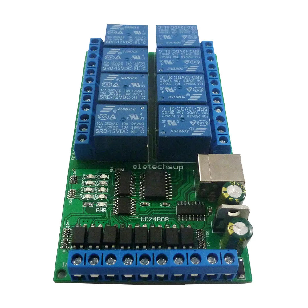 DC 12V 24V 8ch Optically Isolated IN USB COM Relay Module UART RS232 Serial Port Switch Board Digital Collector PLC