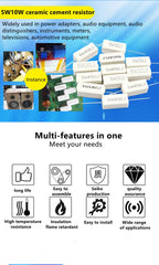 10Pcs 5W Ceramic Cement Resistor 5% In A Pack 0.1R 0.22 0.33 0.5 Ohm 6.8K 0.25R 0.5R 3R 27R 12R 100R Non-inductive Resistors