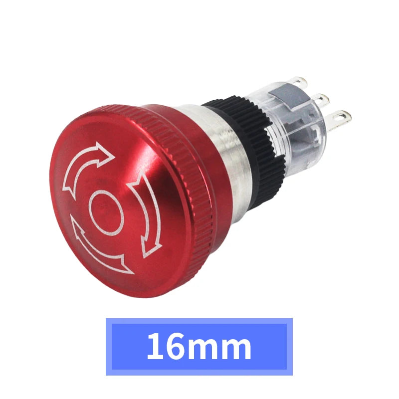 Metal Emergency Stop Switch 16MM 19MM 22MM E-stop Button Rotary Push-pull Emergency Stop Button with LED light 220V 24V 12V