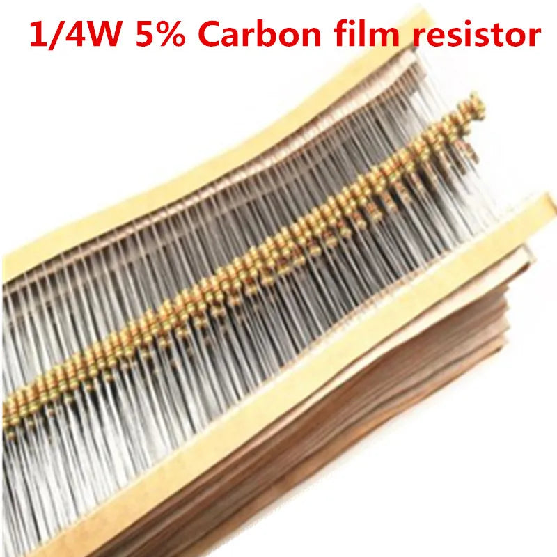 1000PCS 1/4W Carbon Film Resistors 5% 1R-10M 10R 47R 100R 220R 1K 10K 4K7 100K 560K 1M 3M3 ohm 470R 0.25W Color Ring Resistance