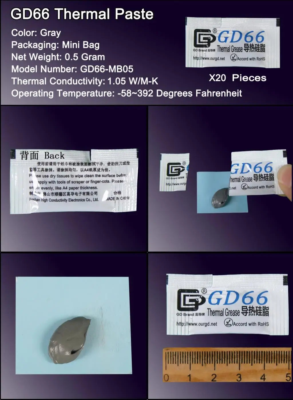 100 Pieces 0.5g Mini Bag Packaging GD Brand Series GD900 Thermal Grease Paste CPU Heat Sink Compound MB05