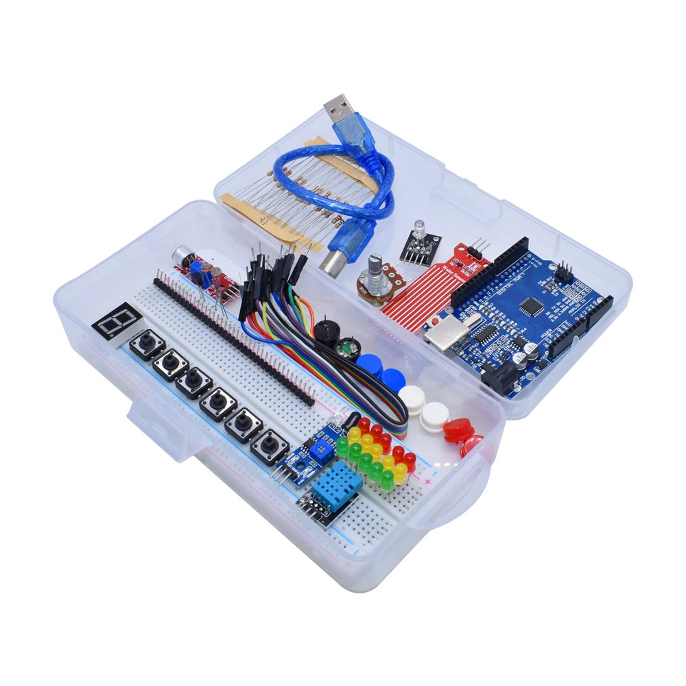 Starter Kit for Arduino Uno R3 Breadboard Basic simple learning kit, sound/water level/humidity/distance detection, LED control