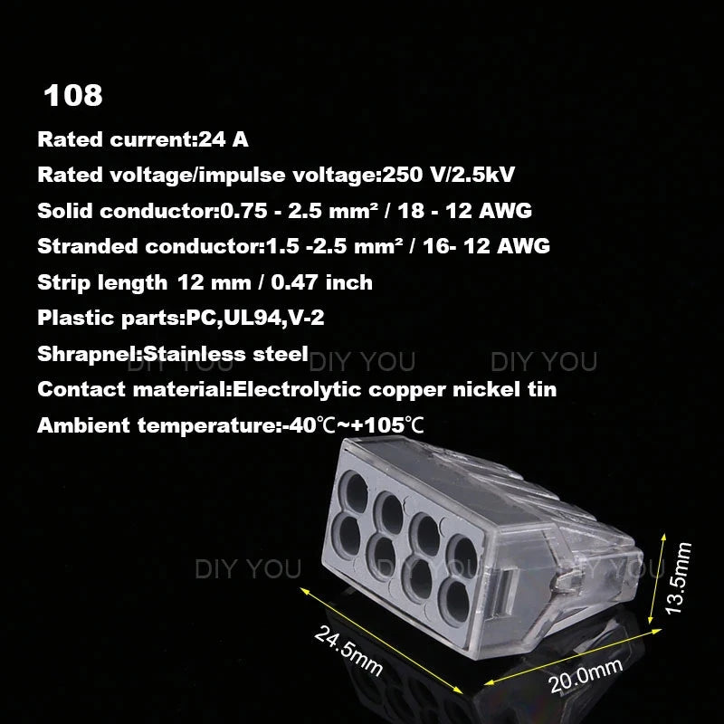 25/50/100PC DIY YOU 102/103D/104D/104/106/108 Universal Compact Wire Wiring Connector Conductor Terminal Block With Lever