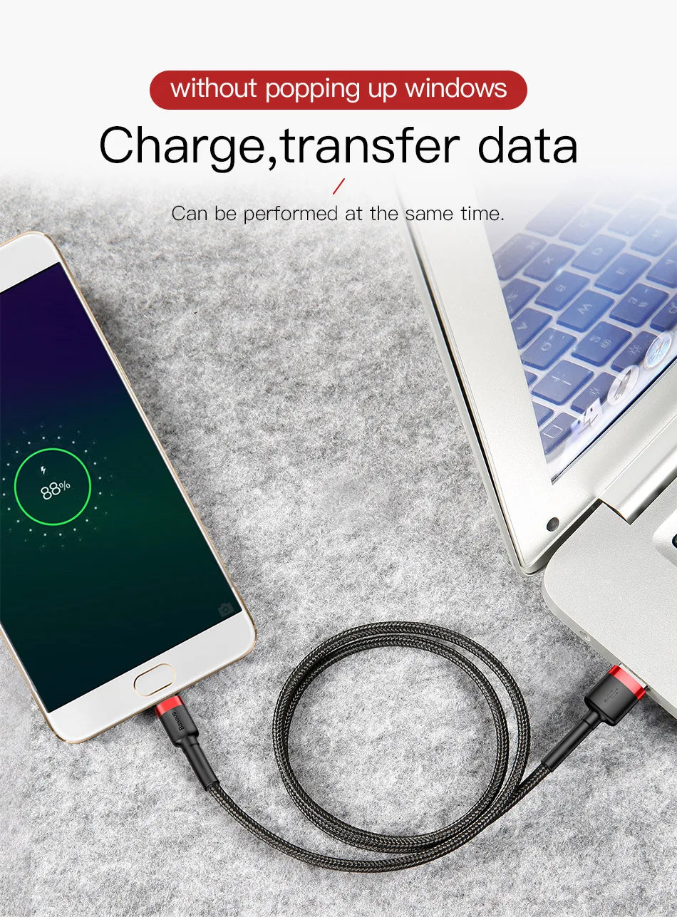 Baseus USB Micro Cable Quick Charge 3.0 Cable Fast Charging for Huawei P30 Xiaomi USB-C Charger Wire