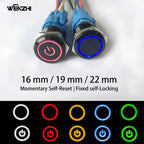 Black Metal Push Button Switch Start Stop 12/24/220V 16/19/22mm Connected LED Backlit Rocket Power Controller Momentary/Latching