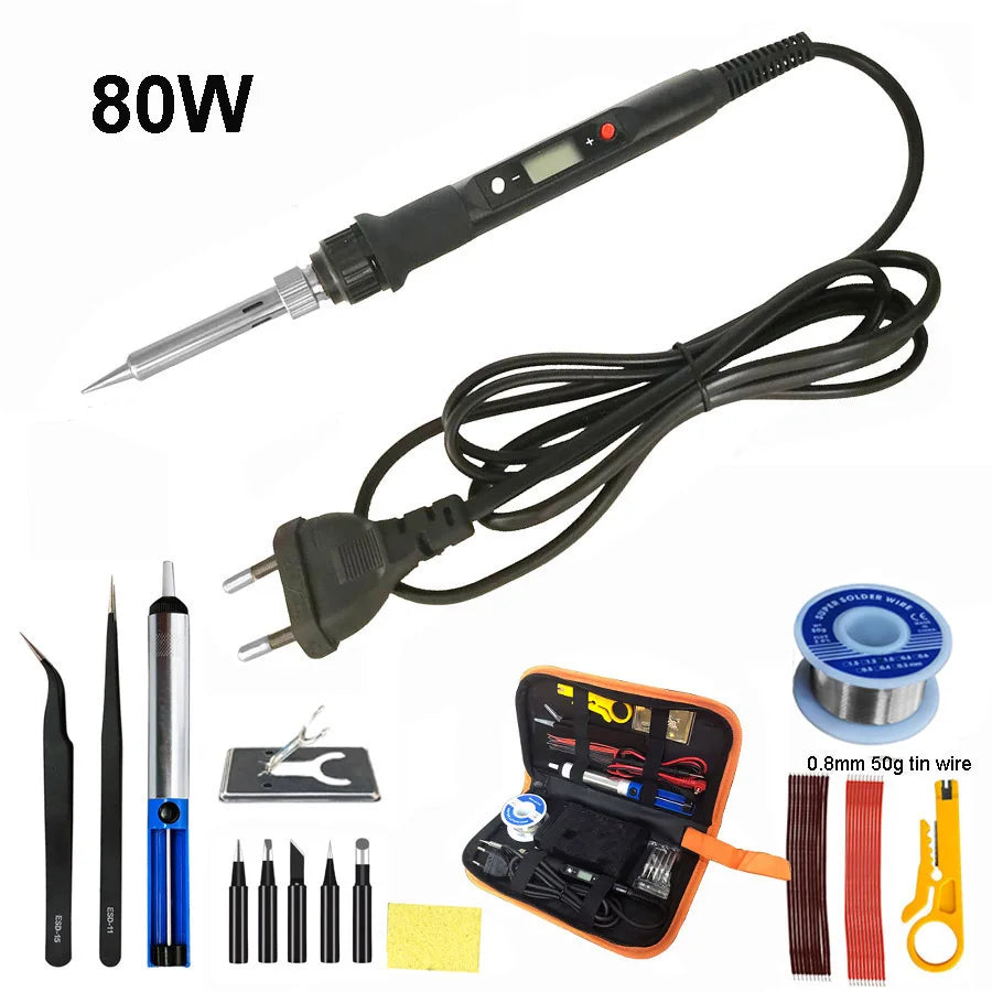 80W Digital Electric Soldering Iron Set Kit Temperature Adjustable 220V 110V  Ceramic Heater Soldering Tips Welding Tool  set