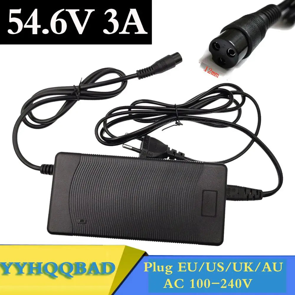 54.6V 3A Electric Bike Lithium Battery Charger for 48V Lithium Battery Pack 3 Pin GX16 Connector