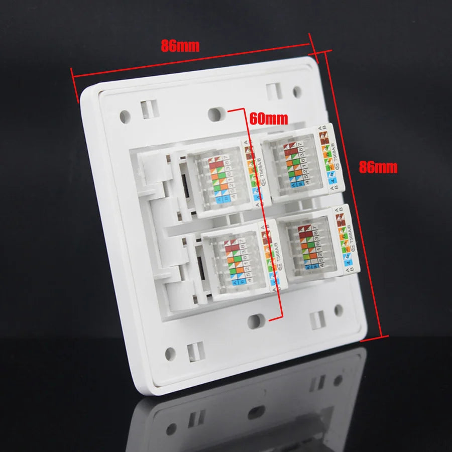 Xintylink RJ45 Socket Jack Modular 4 Port Cat5e Cat6 Keystone White PC Wall Face Plate Faceplate Toolless Wall Socket Panel 86mm