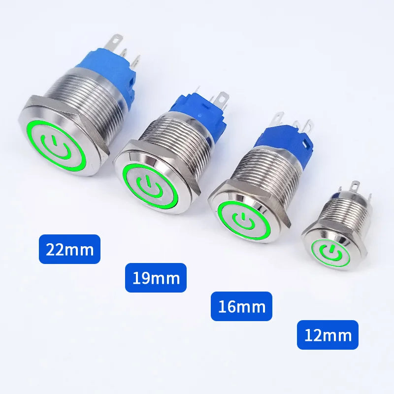 12/16/19/22mm Metal Push Button Switch Momentary Latching Fixed Electric On Off Power Start Stop LED Light 3V 6V 12V 24V 220V
