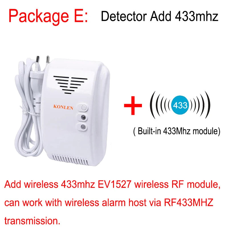 KONLEN LPG Natural Gas Leakage Detector Wireless 433Mhz Sensor With Solenoid Valve