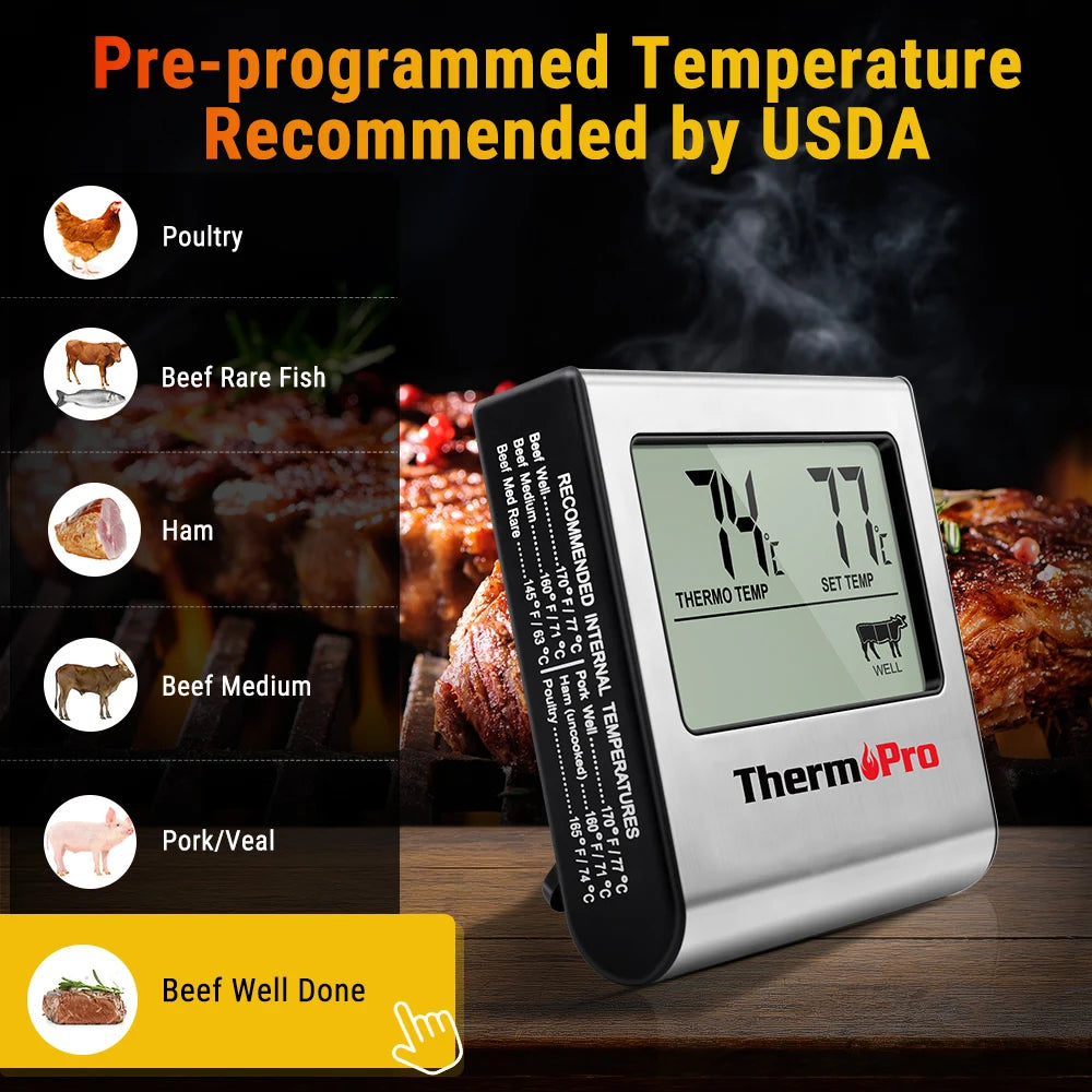 ThermoPro TP-16 Digital Thermometer For Oven Smoker Candy Liquid Kitchen Cooking Grilling Meat BBQ Thermometer and Timer