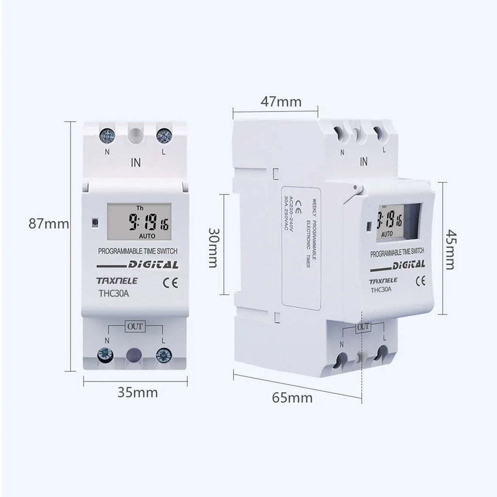 New Type Din Rail 2 Wire Weekly 7 Days Programmable Digital TIME SWITCH Relay Timer Control AC 220V 230V 12V 24V 48V 16A 30A