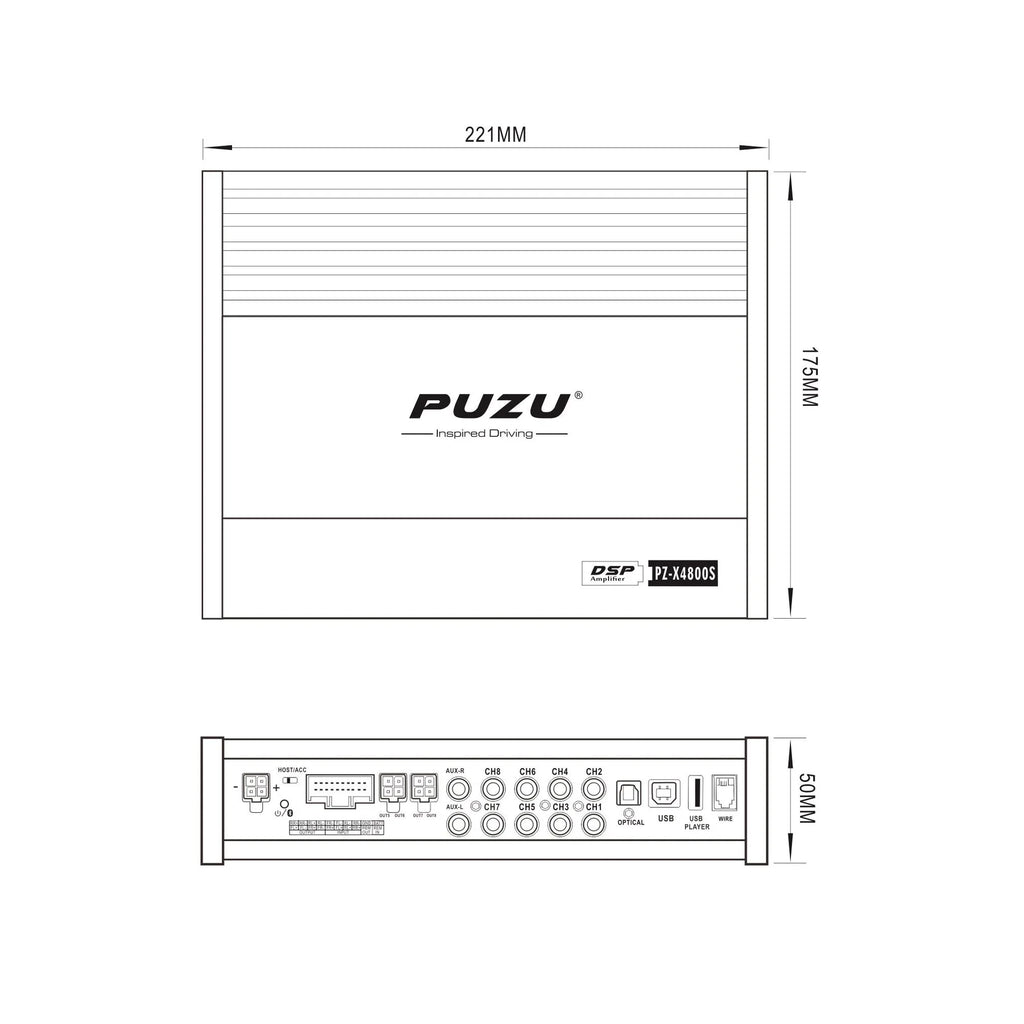 PUZU PZ-X4800S 6core 32bit 8CH With Power Car Audio DSP Digital Signal Processor Built In Amplifier 8X150W Support BT5.0 OPT