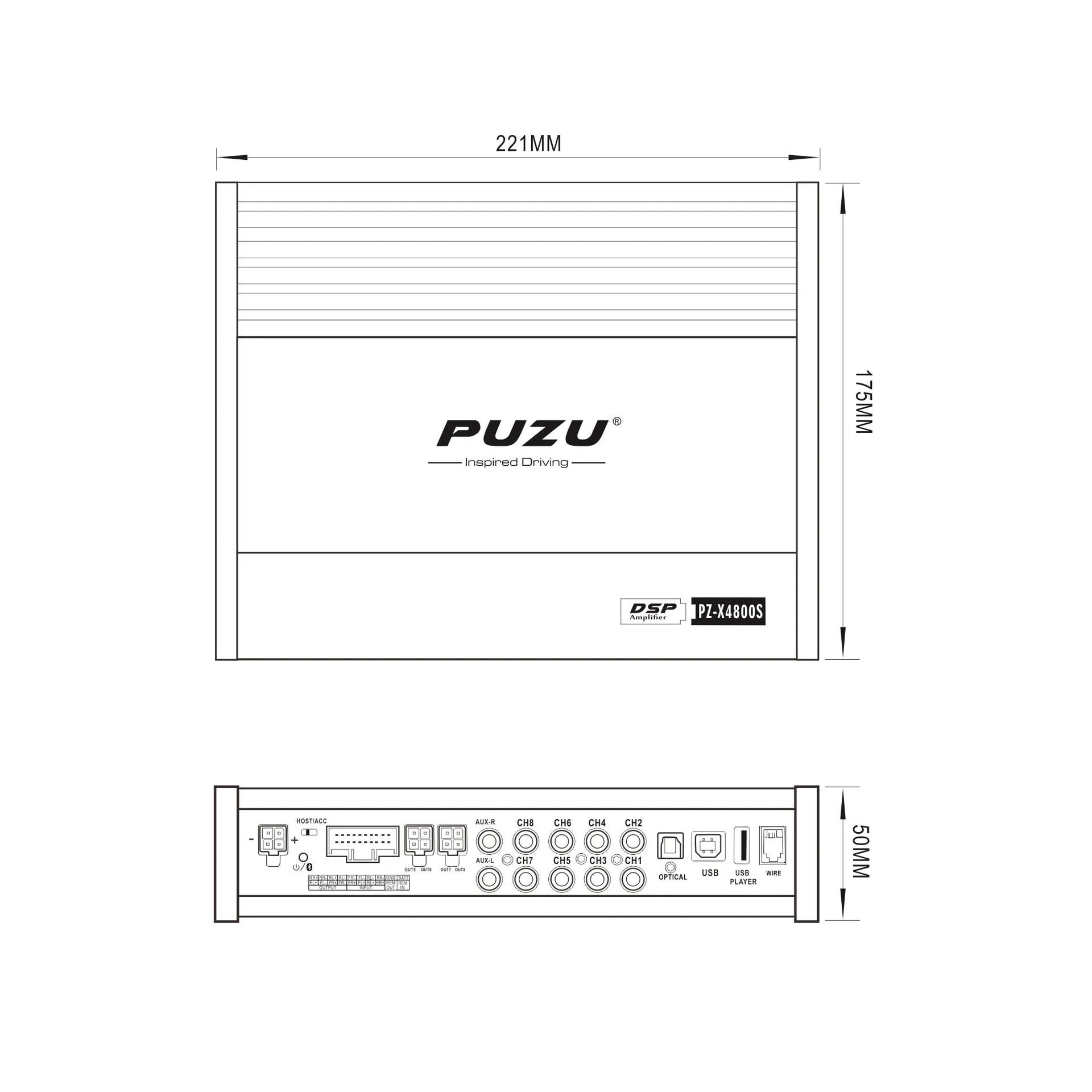 PUZU PZ-X4800S 6core 32bit 8CH With Power Car Audio DSP Digital Signal Processor Built In Amplifier 8X150W Support BT5.0 OPT