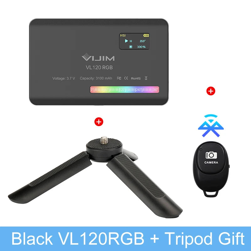 Ulanzi VL120 RGB Camera Light with Diffuser 2500-9000K CRI 95+ 3100mAh LED Video Light Panel for Camera Phone Photography Lights