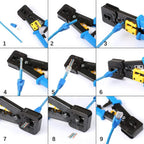 AMPCOM RJ45 Crimp Tool Pass Through Cat5 Cat5e Cat6 Crimper Cutter Stripper for RJ45 RJ12 RJ11 8P 6P End Pass Through connector