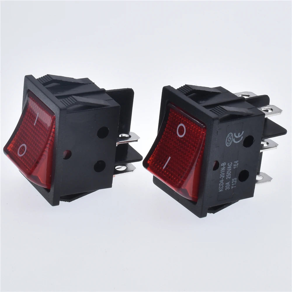 5pcs 30A 250V KCD2 KCD4 Rocker Switch DPST 4 Pin 6Pin Red Lighted 120V Rocker Toggle Switch ON Off Heavy Duty 22*29 High voltage