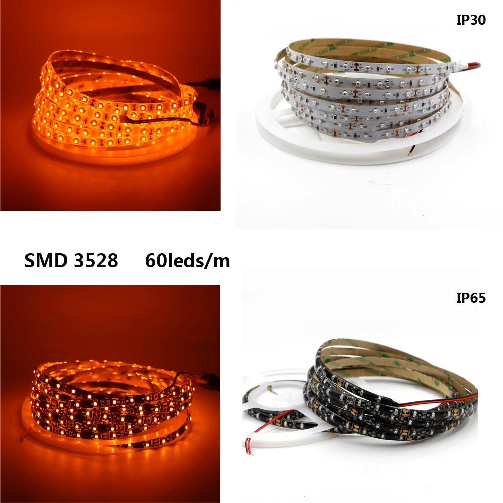 LED Strip Light 600nm True Orange SMD 5050 3528 Strip Ribbon Diode Tape rope lights 12V Flexible Strip string lamp1m 2m 3m 4m 5m