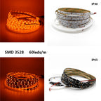 LED Strip Light 600nm True Orange SMD 5050 3528 Strip Ribbon Diode Tape rope lights 12V Flexible Strip string lamp1m 2m 3m 4m 5m