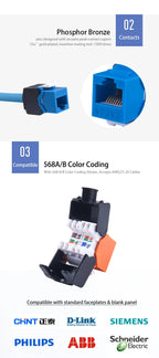 Linkwylan RJ45 Keystone Jack Cat5e Cat6 6A Multi Colors  Toolless UTP To LSA Network Modules Tool-Free Connection