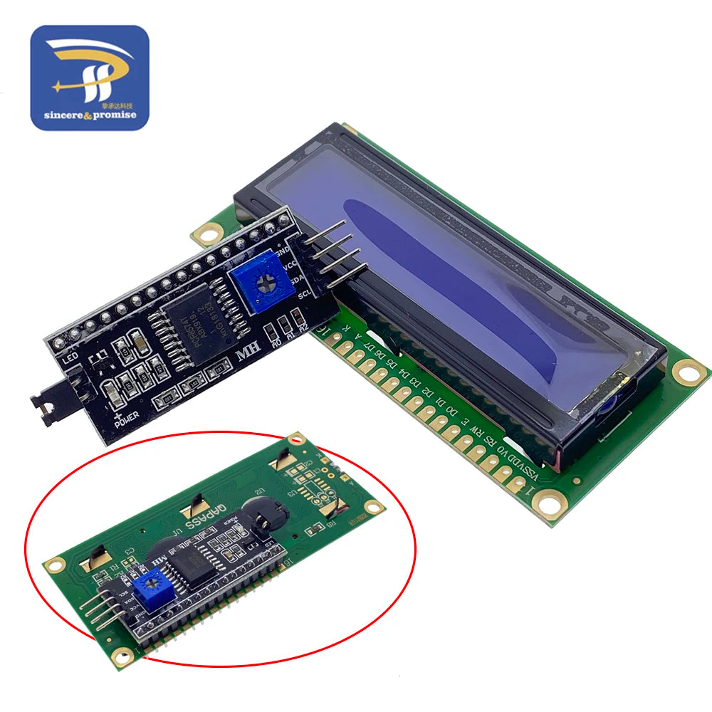 LCD1602 PCF8574T PCF8574 IIC/I2C / Interface 16x2 Character LCD Display Module 1602 5V Blue/ Yellow Green Screen For Arduino DIY