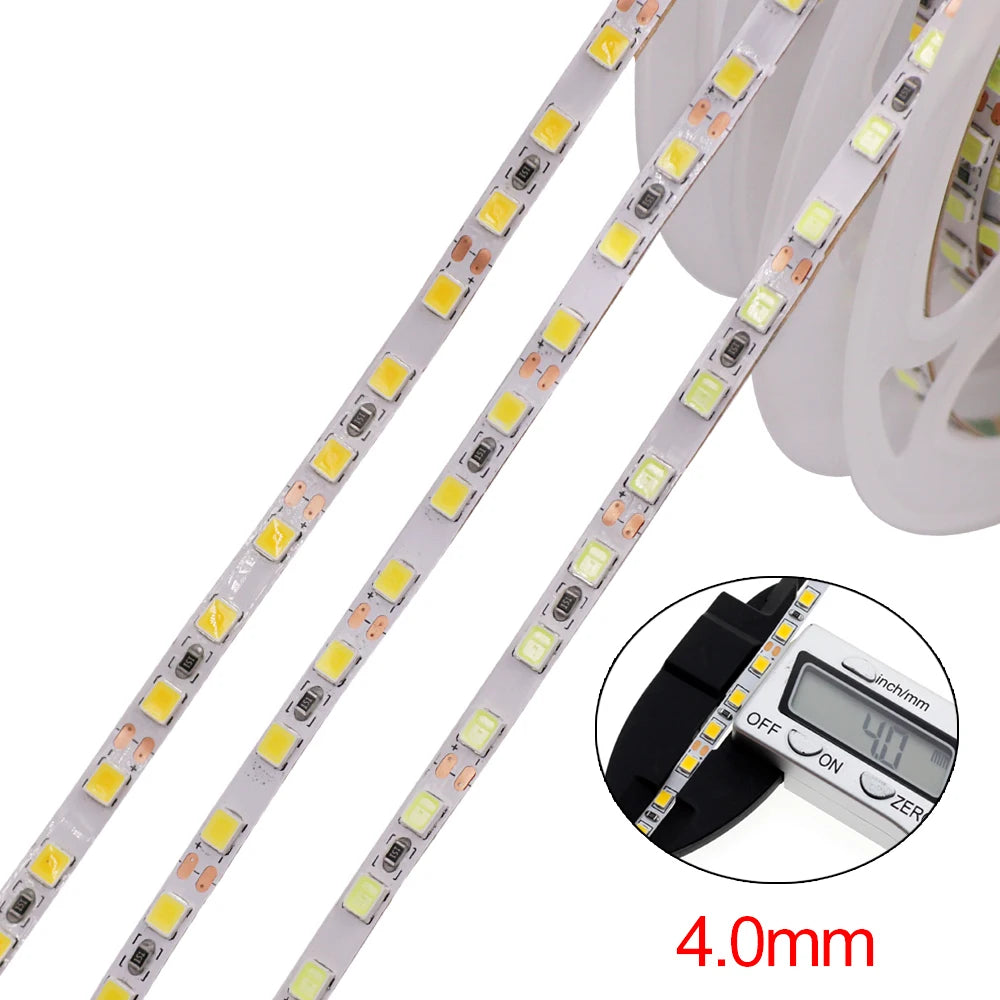 12V LED Strip Light 2835 SMD 4mm Super Bright 120LED/m 5M 600 Pixel Flexible LED Tape Lights Natural White/Warm White/Cold White